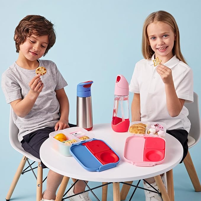 b.box Mini Lunch Box (2-pack), Bento Box for Kids Snack Container with 2 Leak-Proof Compartments, Reusable Snack Containers with Lids, BPA Free Kids Lunch Box, 4 1/4 Cup (Blue Slate+Lemon Sherbet)