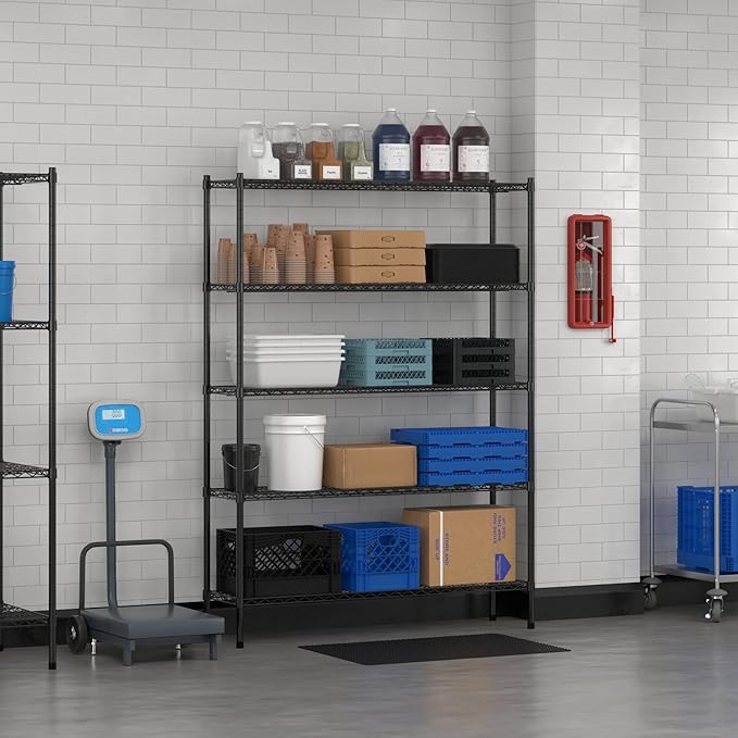 Commercial NSF Listed Black Epoxy Stationary Wire Shelving Kit 14" x 54" x 74", with 5 Shelves Perfect for Warehouse, Walk-in Refrigerator, Freezer, Grocery Store, Restaurant, Dishroom
