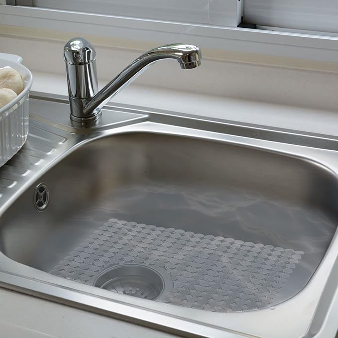 Qulable 2Pack Kitchen Sink Mat for Stainless Steel/Ceramic Sinks, PVC Eco-friendly Protectors for Bottom of Kitchen Sink, Adjustable, Fast Draining, Dots Design, 11.8x15.7 (Black Translucent)