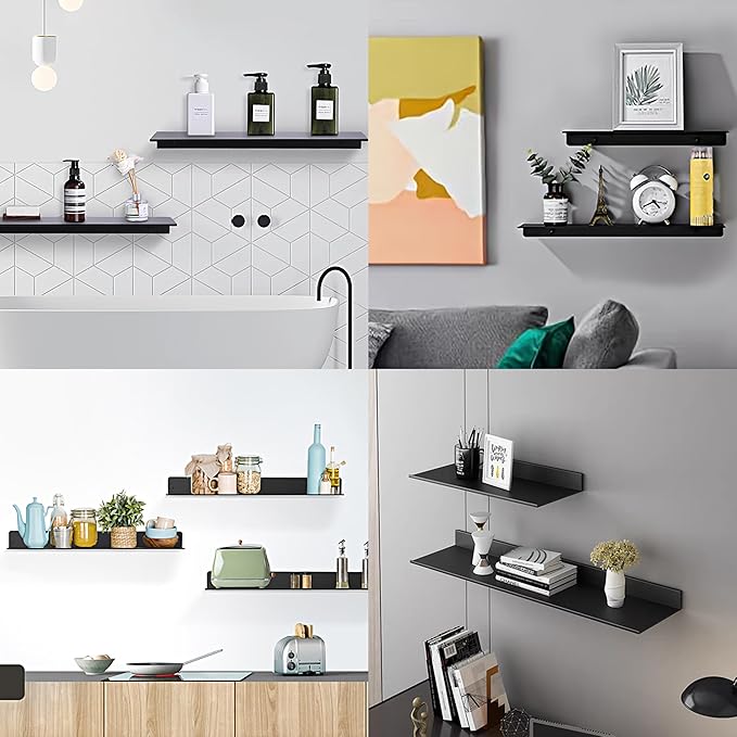 Black Shower Shelves Rustproof & Waterproof, 40cm Adhesive Shower Caddy 2 Pack, Metal Bathroom Floating Shelves No Drilling Bathroom Wall Storage Organizer
