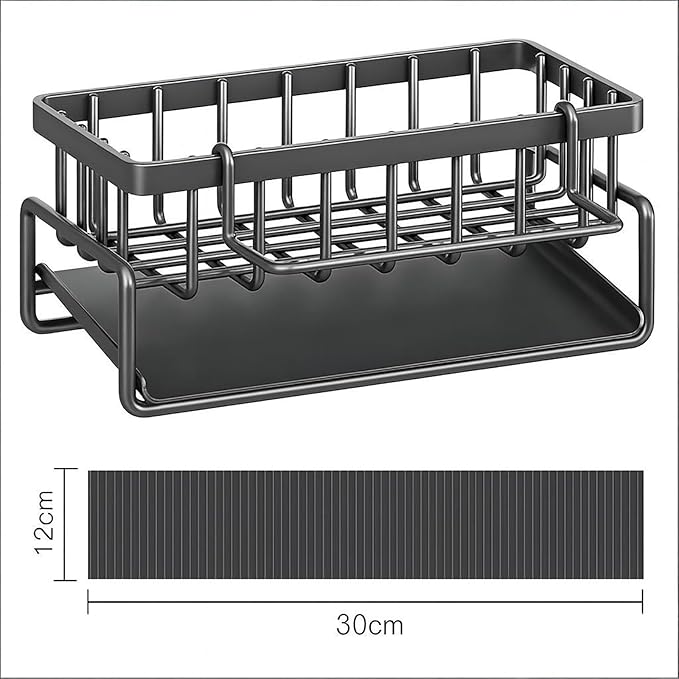 Carbon steelSink Caddy with Drip Tray, Kitchen Sink Sponge Holder Organizer for Sponges, Brushes, Soap, Compact Countertop Design