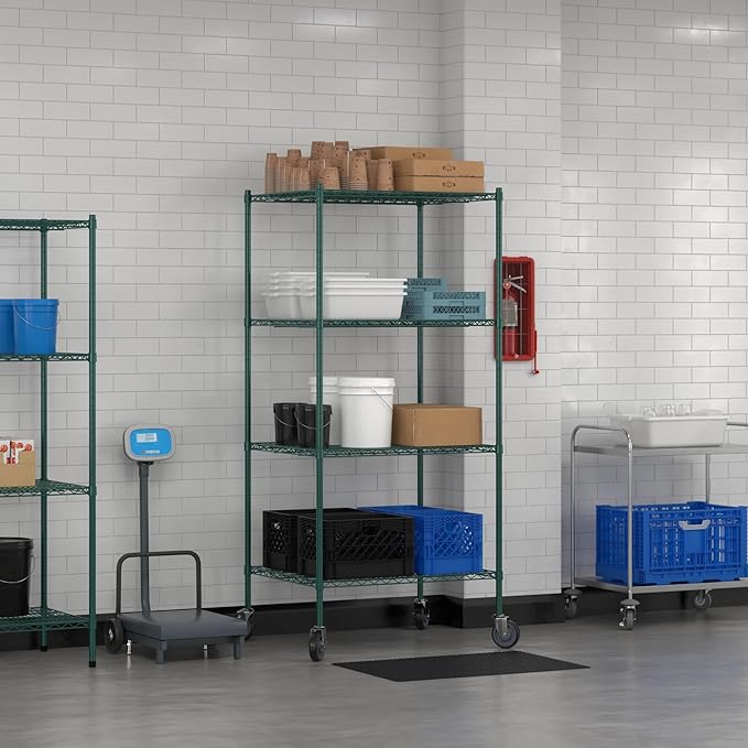 Commercial NSF Listed Green Epoxy Mobile Wire Shelving Kit 30" x 36" x 80", with 4 Shelves Perfect for Warehouse, Walk-in Refrigerator, Freezer, Grocery Store, Restaurant, Dishroom