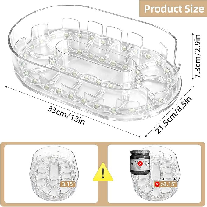 360°Rotating Organizer, Lazy Susan for Refrigerator, 13x8.5 Inch Kitchen Organizer for Fridge, Cabinet, Clear