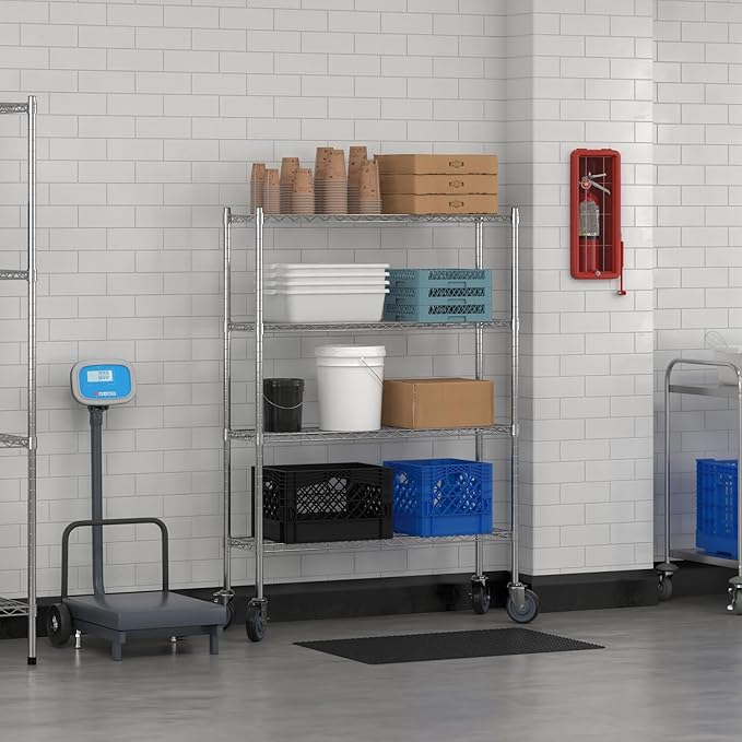 Commercial NSF Listed Chrome Mobile Wire Shelving Kit 12" x 42" x 60", with 4 Shelves Perfect for Warehouse, Walk-in Refrigerator, Freezer, Grocery Store, Restaurant, Dishroom