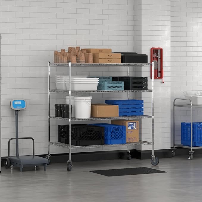 Commercial NSF Listed Chrome Mobile Wire Shelving Kit 30" x 54" x 60", with 4 Shelves Perfect for Warehouse, Walk-in Refrigerator, Freezer, Grocery Store, Restaurant, Dishroom