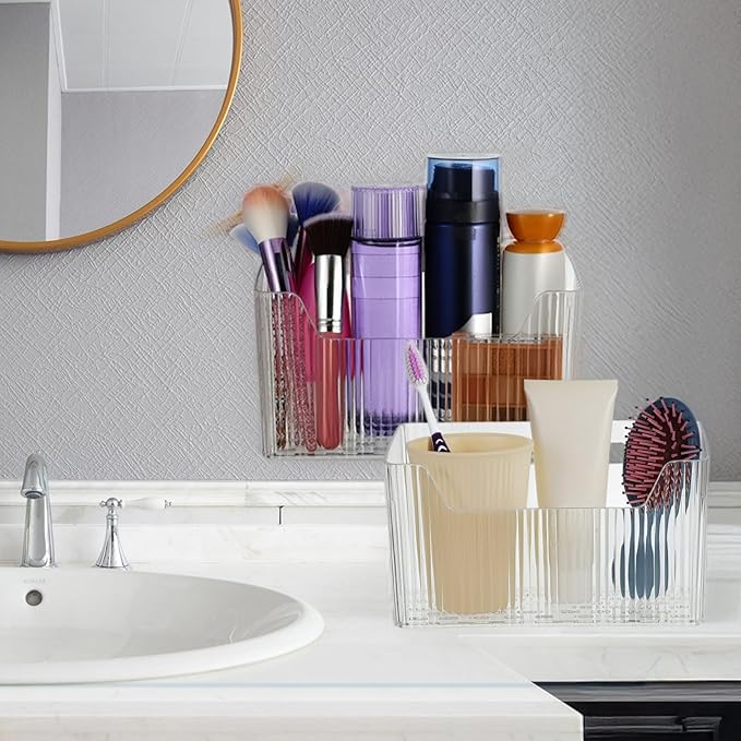 JIEYAO 6 PCS Adhesive Cabinet Door Organizers, Clear PET Storage Caddy with Hooks No Drill Wall Mount Wrap Holders Organizer for Kitchen Bathroom Office 7.7 x 3.3 x 4.6 inches