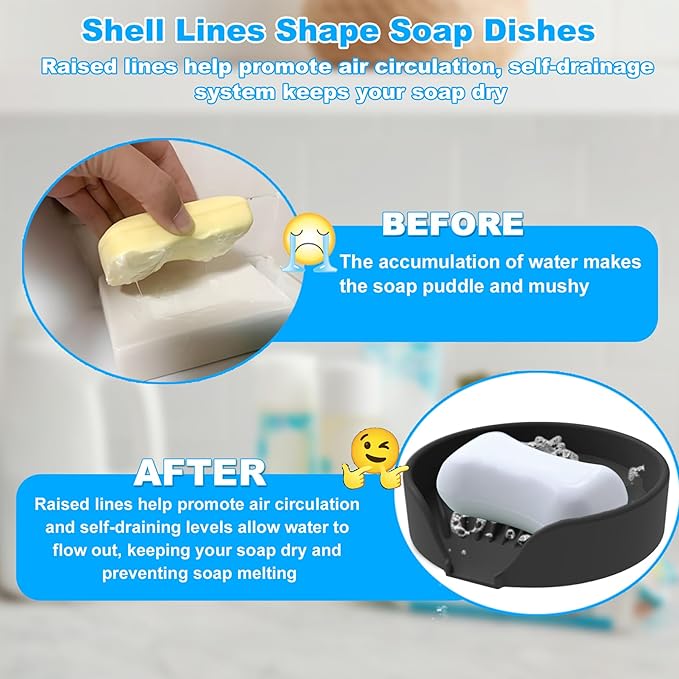 Self Draining Soap Dish, Silicone Soap Holder with Suction Cup and Drain Spout, Kitchen Bathroom Sink Organizer, Dish Soap Bar Tray Savers Sponge Holder, Perfect for Dispenser, Scrubber, Bottle, Cup