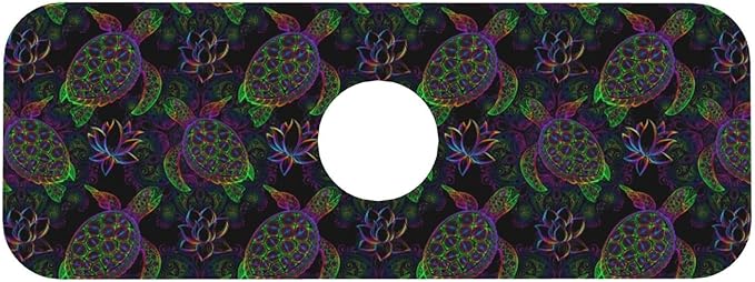 Sea Turtle Psychedelic Mandala Boho Colors 15" X 5.5" Kitchen Sink Splash Guard Faucet Faucet Guard Draining Mat Sink Splash Guard Faucet Kitchen Bathroom