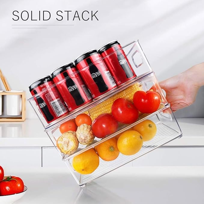 ZHOHO TANT 7 Pack Refrigerator Organizer Bins, 4 Sizes Stackable Clear Pantry Storage Bins with Handles for Fridge, Freezer, Shelves, Drawer, Bins, Snack Organizer for Home & Kitchen