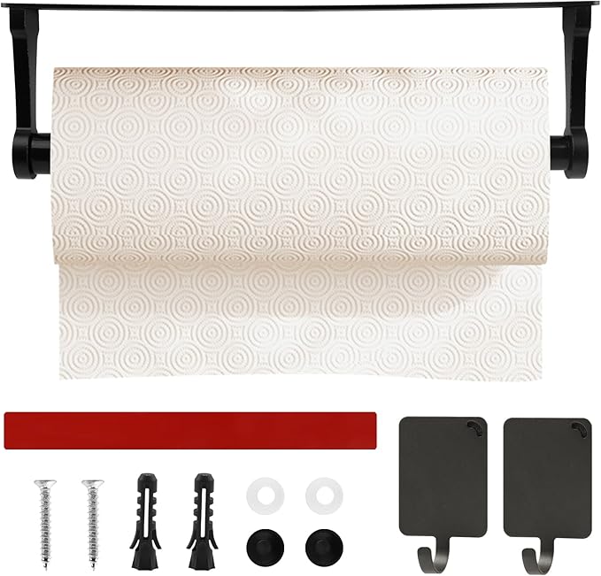 Paper Towel Holder Under Cabinet, Paper Towel Holder, Space Aluminum Kitchen Towels Holders, Self Adhesive Kitchen Roll Holder for Kitchen, Bathroom, Living Room, with Magnetic Hook