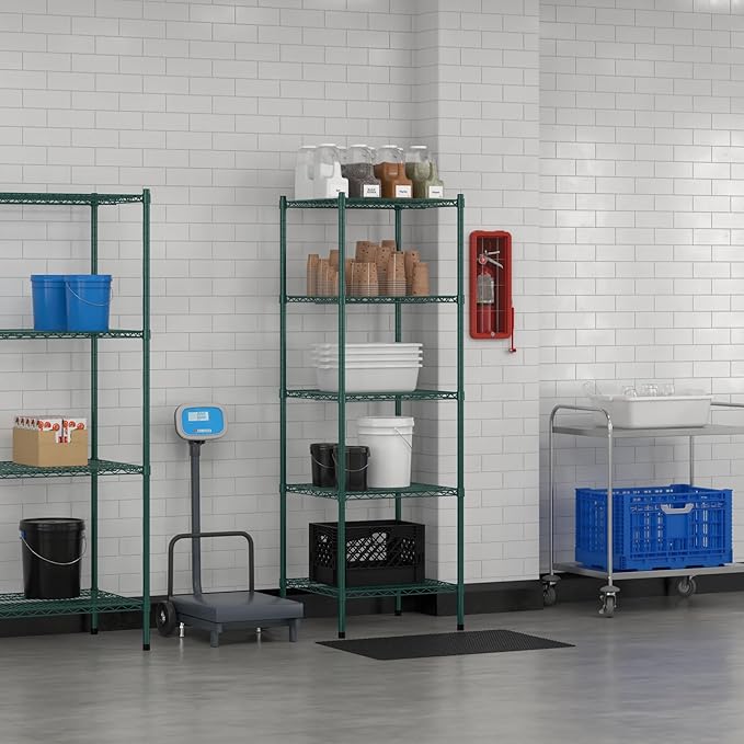Commercial NSF Listed Green Epoxy Stationary Wire Shelving Kit 24" x 24" x 74", with 5 Shelves Perfect for Warehouse, Walk-in Refrigerator, Freezer, Grocery Store, Restaurant, Dishroom