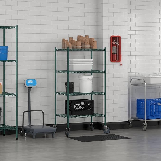 Commercial NSF Listed Green Epoxy Mobile Wire Shelving Kit 21" x 30" x 60", with 4 Shelves Perfect for Warehouse, Walk-in Refrigerator, Freezer, Grocery Store, Restaurant, Dishroom