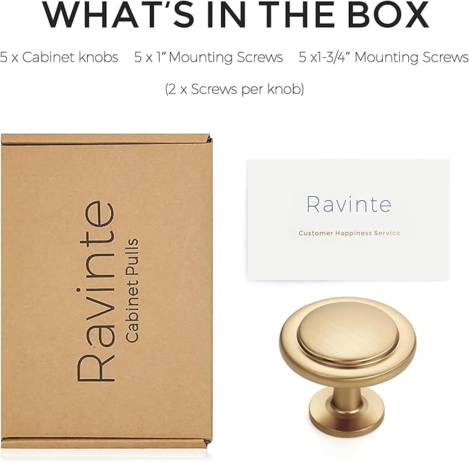 Ravinte 5 Pack Champagne Bronze Cabinet Pulls 1-1/4 inch Kitchen Cabinet Knobs Drawer Knobs Dresser Handles Drawer Pulls Door Dresser Handles