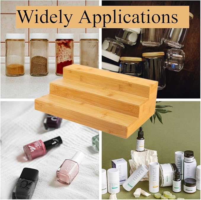 2 Pack Bamboo Spice Rack Organizer – 3 Tier Wooden Countertop & Cabinet Spice Rack for Kitchen Storage, Tiered Spice Organizer for Cabinet and Pantry