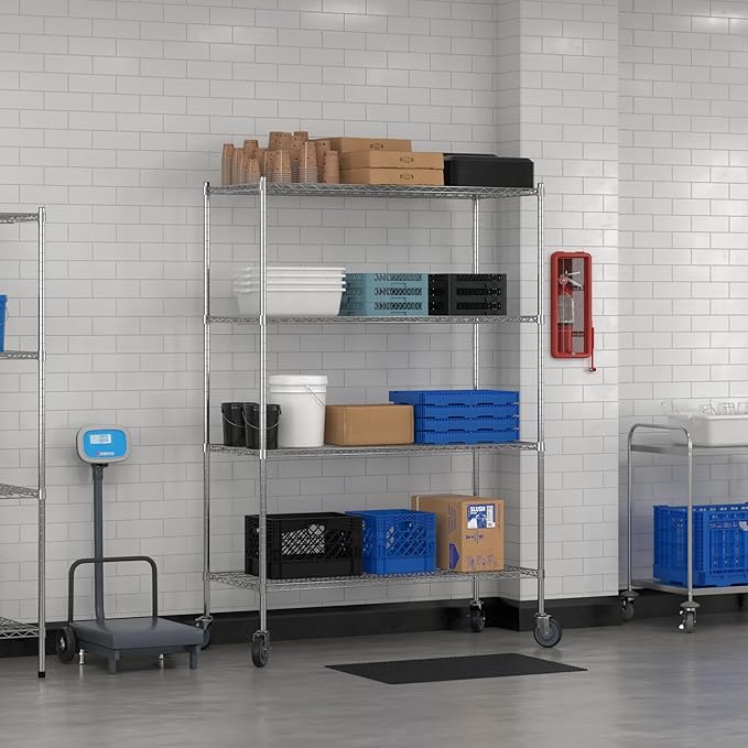 Commercial NSF Listed Chrome Mobile Wire Shelving Kit 24" x 54" x 80", with 4 Shelves Perfect for Warehouse, Walk-in Refrigerator, Freezer, Grocery Store, Restaurant, Dishroom