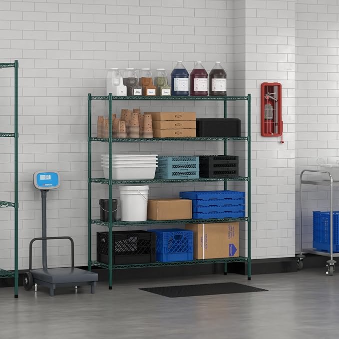 Commercial NSF Listed Green Epoxy Stationary Wire Shelving Kit 18" x 54" x 64", with 5 Shelves Perfect for Warehouse, Walk-in Refrigerator, Freezer, Grocery Store, Restaurant, Dishroom