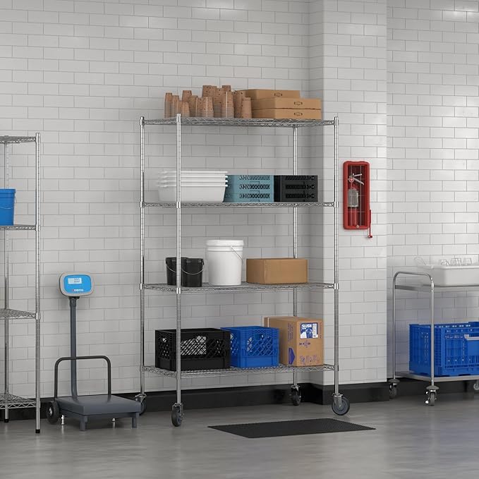 Commercial NSF Listed Chrome Mobile Wire Shelving Kit 24" x 48" x 80", with 4 Shelves Perfect for Warehouse, Walk-in Refrigerator, Freezer, Grocery Store, Restaurant, Dishroom