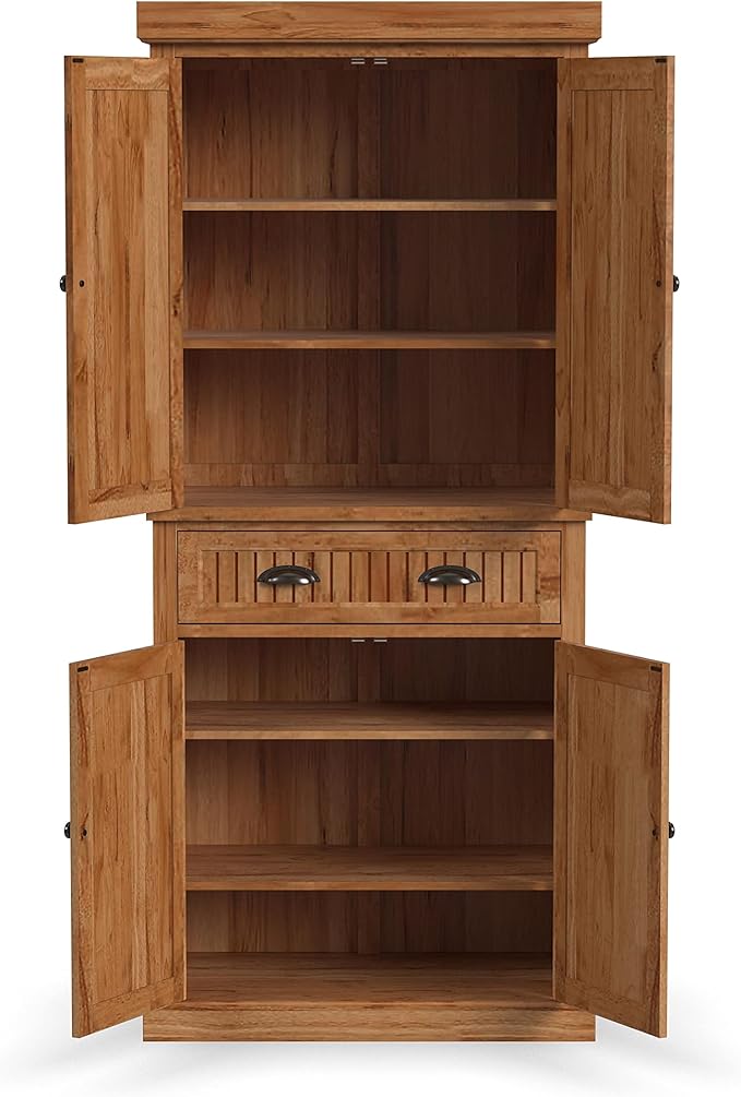 Homestyles Nantucket Natural Wood Pantry with Four Doors
