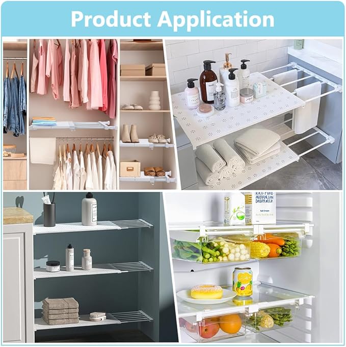 AHANDMAKER 2pcs Closet Tension Shelf Adjustable Pantry Organizers Shelf Scalable Layered Divider Separator for Kitchen Cabinet Wardrobe Bathroom Countertop Home Storage, White