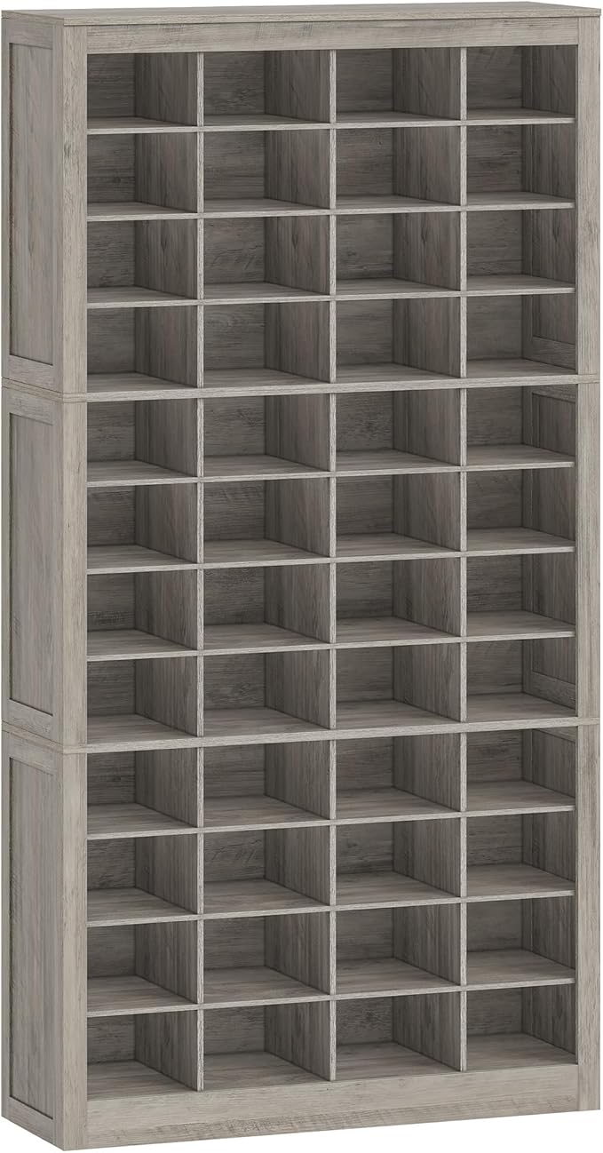 Shoe Storage Cabinet, 48 Pairs Free Standing Closet Organizer, 9 inch Widened Cell Wood Shoe Organizer, 12 Tiers Vertical Space Saving Shoe Rack for Entryway, Cloakroom, Greige SR39605X