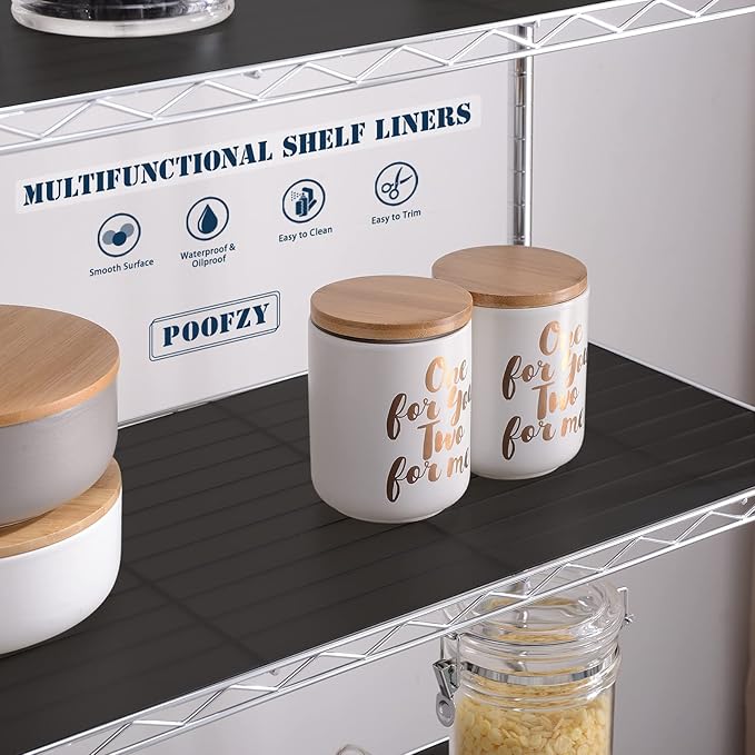 Poofzy Wire Shelf Liner 14" X 36", Non-Adhesive Plastic Shelf Liners for Wire Shelving, Waterproof Protector Mats (4PK, Black)