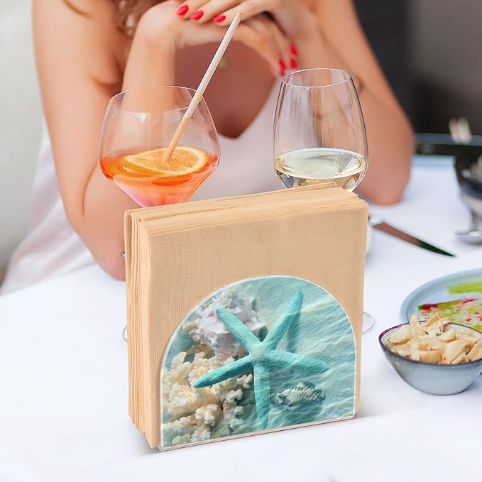 Seashell Starfish Summer Beach Napkin Holder for Table Paper Napkins Holder Acrylic Tissue Dispenser Kitchen Dining Room Bathroom Party Car Decor