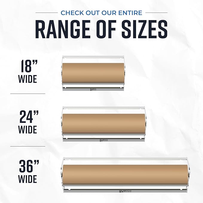Bryco Goods - 36 Inches All Paper Roll Dispenser and Cutter Made of Heavy-Duty Steel Frame & Sharp Blade. Holds, Dispenses & Cuts. Wall Mountable & Non-Slip Tabletop. Up to 1000ft Rolls
