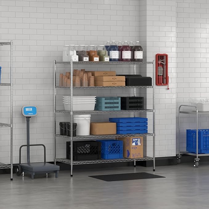 Commercial NSF Listed Chrome Stationary Wire Shelving Kit 24" x 54" x 64", with 5 Shelves Perfect for Warehouse, Walk-in Refrigerator, Freezer, Grocery Store, Restaurant, Dishroom