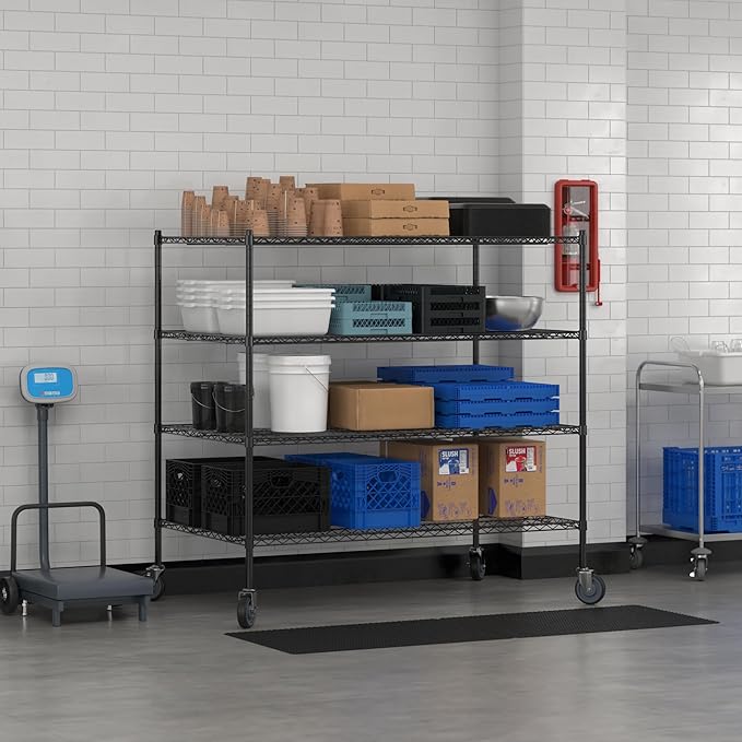 Commercial NSF Listed Black Epoxy Mobile Wire Shelving Kit 36" x 60" x 60", with 4 Shelves Perfect for Warehouse, Walk-in Refrigerator, Freezer, Grocery Store, Restaurant, Dishroom