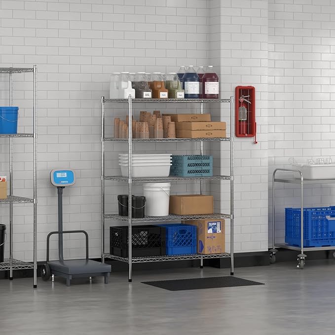 Commercial NSF Listed Chrome Stationary Wire Shelving Kit 24" x 42" x 64", with 5 Shelves Perfect for Warehouse, Walk-in Refrigerator, Freezer, Grocery Store, Restaurant, Dishroom