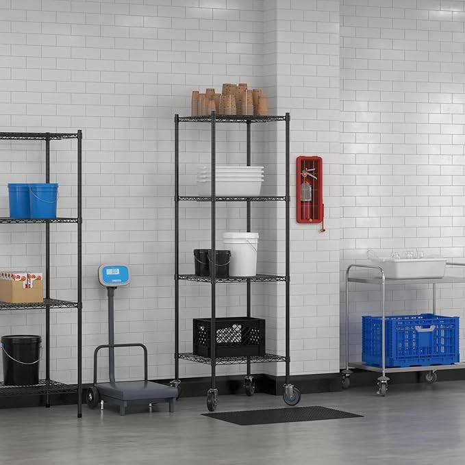 Commercial NSF Listed Black Epoxy Mobile Wire Shelving Kit 24" x 24" x 80", with 4 Shelves Perfect for Warehouse, Walk-in Refrigerator, Freezer, Grocery Store, Restaurant, Dishroom