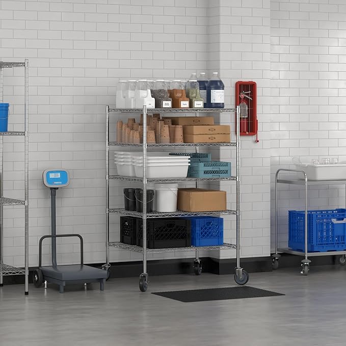 Commercial NSF Listed Chrome Mobile Wire Shelving Kit 30" x 36" x 60", with 5 Shelves Perfect for Warehouse, Walk-in Refrigerator, Freezer, Grocery Store, Restaurant, Dishroom