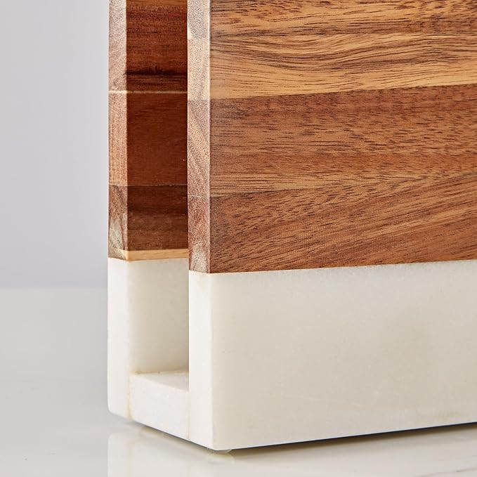 Marble Wood Napkin Holder, Square Heavy Duty Table Standing Tissue Dispenser, Handmade Natural Wood and Marble Tissue Holder, Napkin Dispenser for Home, Kitchen Countertop, Dining Room