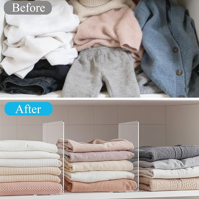 Shelf Dividers for Closet Organization: Acrylic Shelf Dividers for Clothes Sweater Purse - Clear Closet Organizers and Storage Separators for Shelves, 12Pack