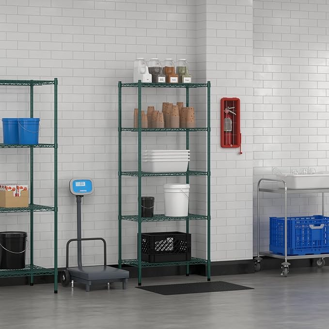Commercial NSF Listed Green Epoxy Stationary Wire Shelving Kit 18" x 30" x 74", with 5 Shelves Perfect for Warehouse, Walk-in Refrigerator, Freezer, Grocery Store, Restaurant, Dishroom