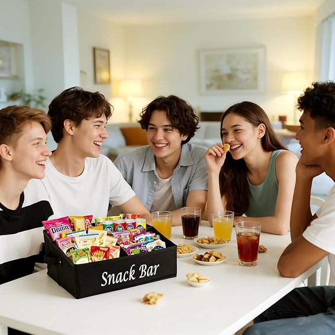 Snack Organizer for Countertop, Large Snack Bar Station with Handles, 6 Compartment Snack Bar Organizer for Pantry, Cabinet, Kitchen, Candy, Chips