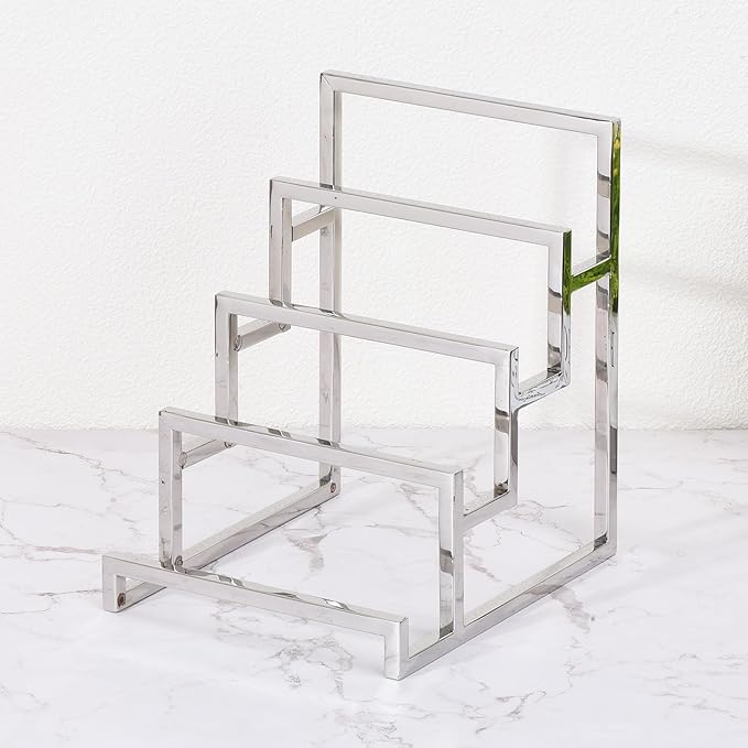 uxcell Clutch Purse Display Stand 4 Layer Wallet Display Rack Metal Clutch Holder Riser for Home Retail Store Supplies - Silver
