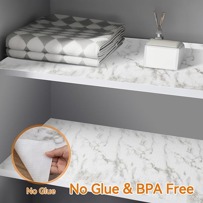 Shinlendid Shelf and Drawer Liner for Kitchen Cabinets Non-Adhesive, Strong Grip Non-Slip Thickened Cabinet Liners for Shelves, Waterproof Mats for Dresser Cupboard, White, 23 in x 30 Feet