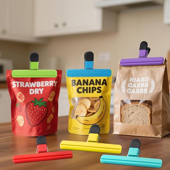 Leezmark 6 Pack Large Chip Clips, Heavy Duty Bag Clips For Food Storage, Snack Clips Multi-Color Kitchen Gadget Sealing Clips For Chips And Other Food Bags (6 x 3.5 Inch)