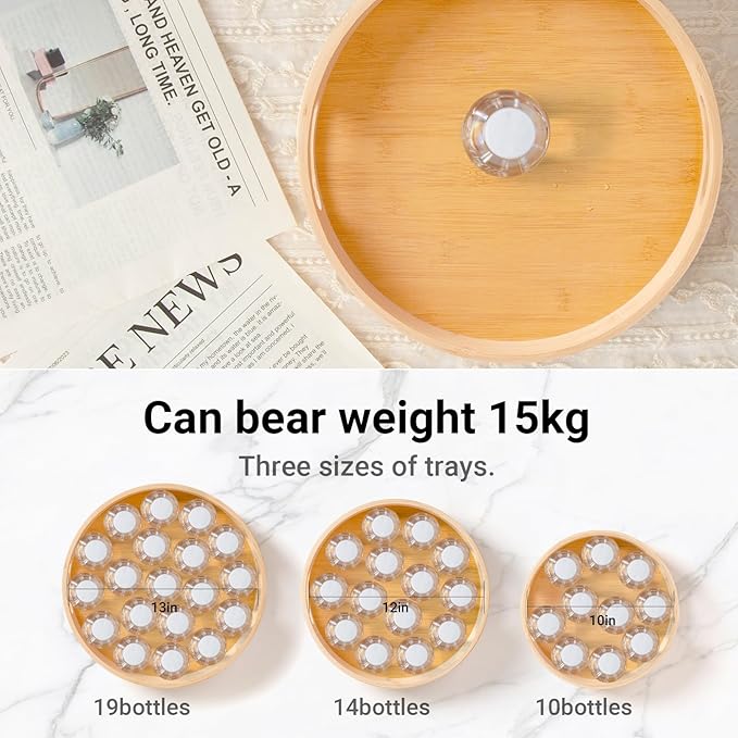 10in Bamboo Lazy Susan Pantry Turntable Organizer and Storage with Tall Side Anti Fall for Countertop and Spice Pill Container Organization Holder for Table Top Round Seasoning Tray for Kitchen