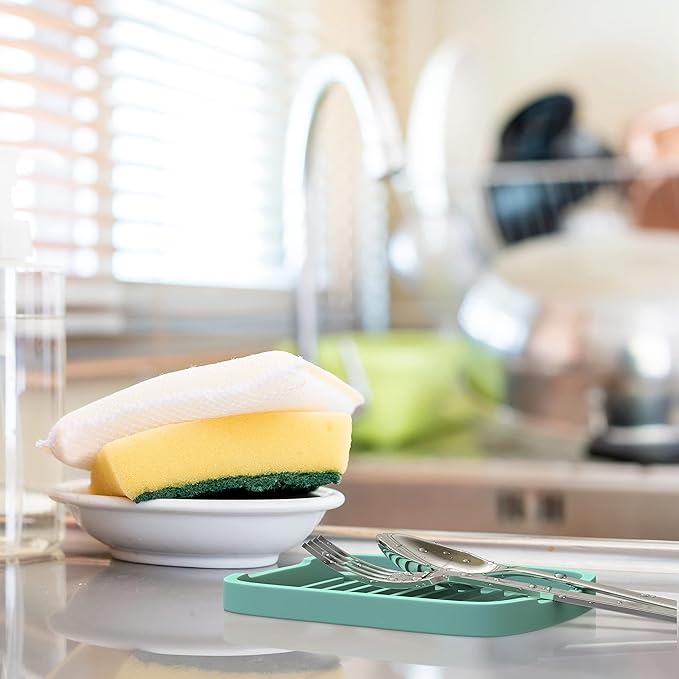 Silicone Sponge Holder -soap Tray - 5.9" X 4.33" Set -2pcs (Light Green)