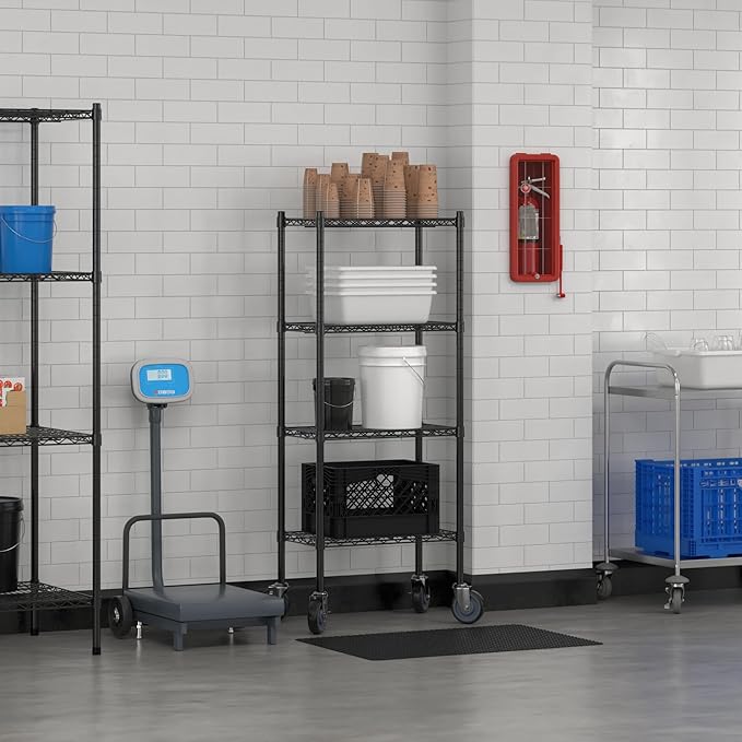 Commercial NSF Listed Black Epoxy Mobile Wire Shelving Kit 14" x 24" x 60", with 4 Shelves Perfect for Warehouse, Walk-in Refrigerator, Freezer, Grocery Store, Restaurant, Dishroom