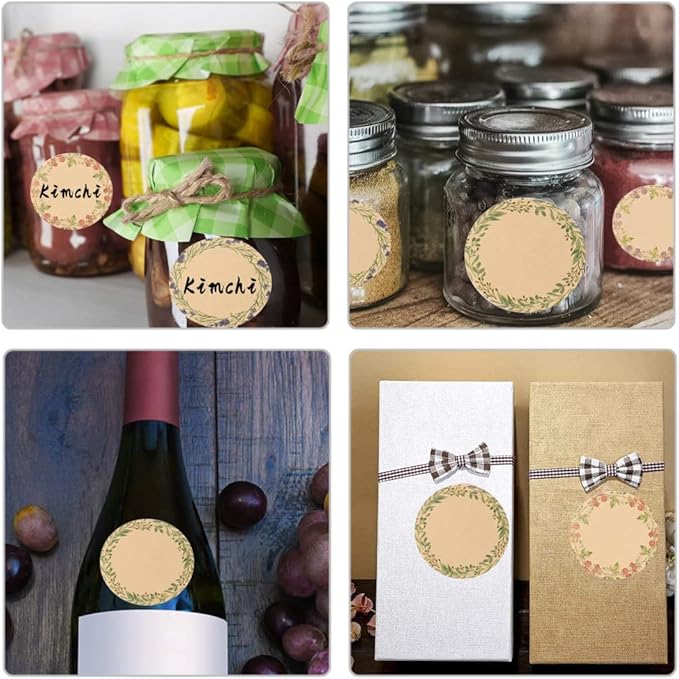 BESARME 600 Pcs 2" Canning Labels for Jar Valentines Gift Tag Stickers Kraft Labels for Jar Floral Stickers Food Containers Lids Spice Bottle Sticker