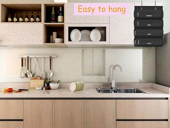 Zipper Bag Organizer Compatible with Gallon, Quart, Sandwich & Snack Food Storage Bag, Kitchen Plastic Bag Storage Organizer for Kitchen RV Camper