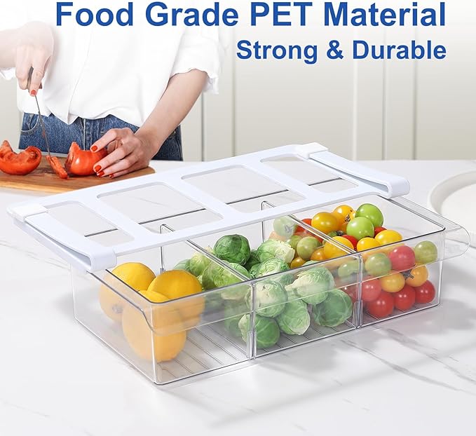 Bronkeeper Pull-Out Fridge Drawer Organizer - Under Shelf Storage Bins for Refrigerator Organization for Fruits Vegetables, Cheese & Deli (Flat & Wide)