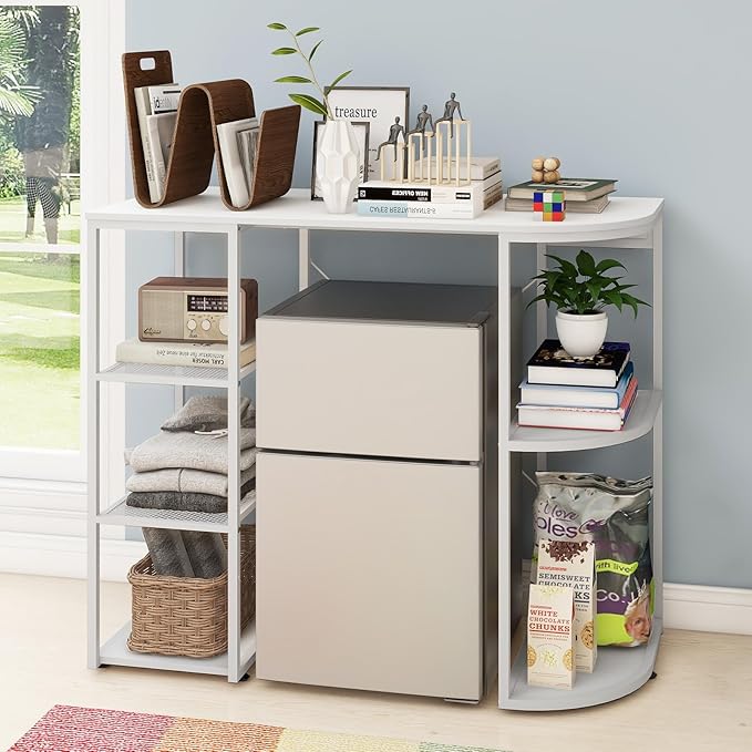 PUNCIA Mini Fridge Cabinet with Storage Coffee Bar Cabinet with Mini Refrigerator Space Beverage Wine Fridge Stand Organizer with Power Outlet Microwave Oven Stand Rack for Home Dorm