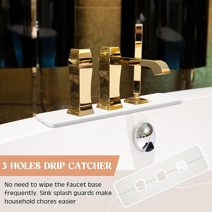 Teenyyou 3 Square Hole White Faucet Mat for Kitchen Sink 16.14" x 4.49" Kitchen Faucet Absorbent Mat Diatomite Splash Guard for Sink Quick Drying Stone Drip Catcher for Bathroom Counter