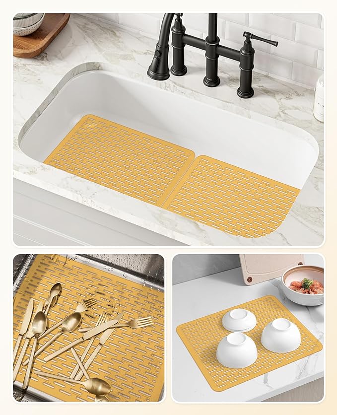 Bligli Mesh Sink Mat, 15.7 x 11.8inch Sink Prtector Mats for Kitchen Sinks, PVC Eco-Friendly Sink Protectors for Bottom of Sink, Fast Draining, Easy Cleaning, Clear Brown