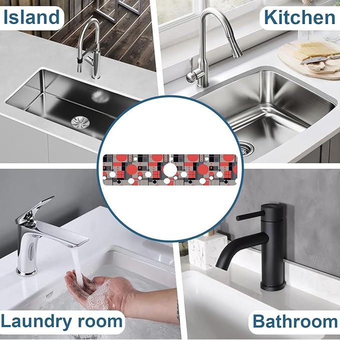Abstract Geometric Sink Splash Guard Faucet Mat Vintage Tile Super Absorbent Fast Drying Mat Sink Gadgets-Splash Guard Behind Faucet Drip Catcher for Kitchen Bathroom, 23.5"x5.5"