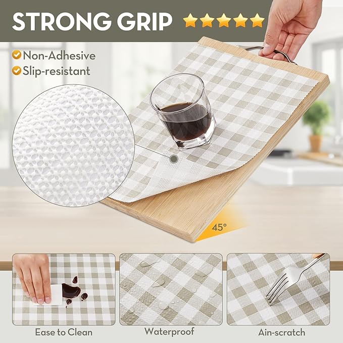 Aohoofull Drawer Shelf Liner, Non-Slip Kitchen Cabinet Liners Non-Adhesive Thick Strong Grip Waterproof Mats Protect Dresser Shelves Cupboard Bathroom Cabinets, Green Plaid, 23.6 in X 30 FT